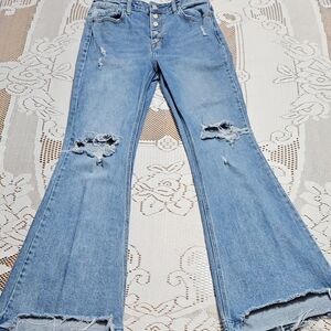 Cello Light Blue Distressed Wide Leg Jeans